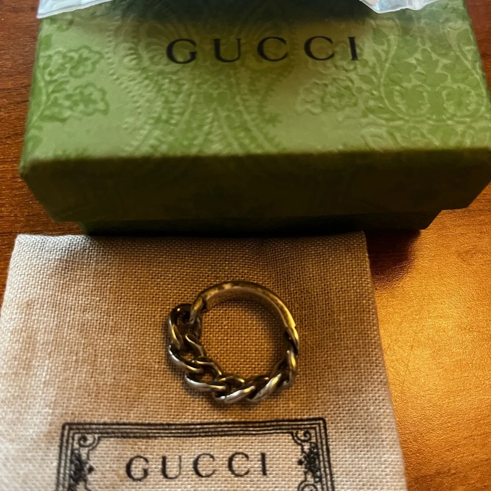 NEW Gucci Logo Chain Ring 925 Silver Black Enamel Sz 19 IT 8.75 US - Picture 4 of 6
